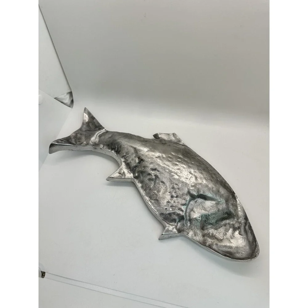 Ornate Shiny Beautiful Silver Metal Fish Serving Platter 15